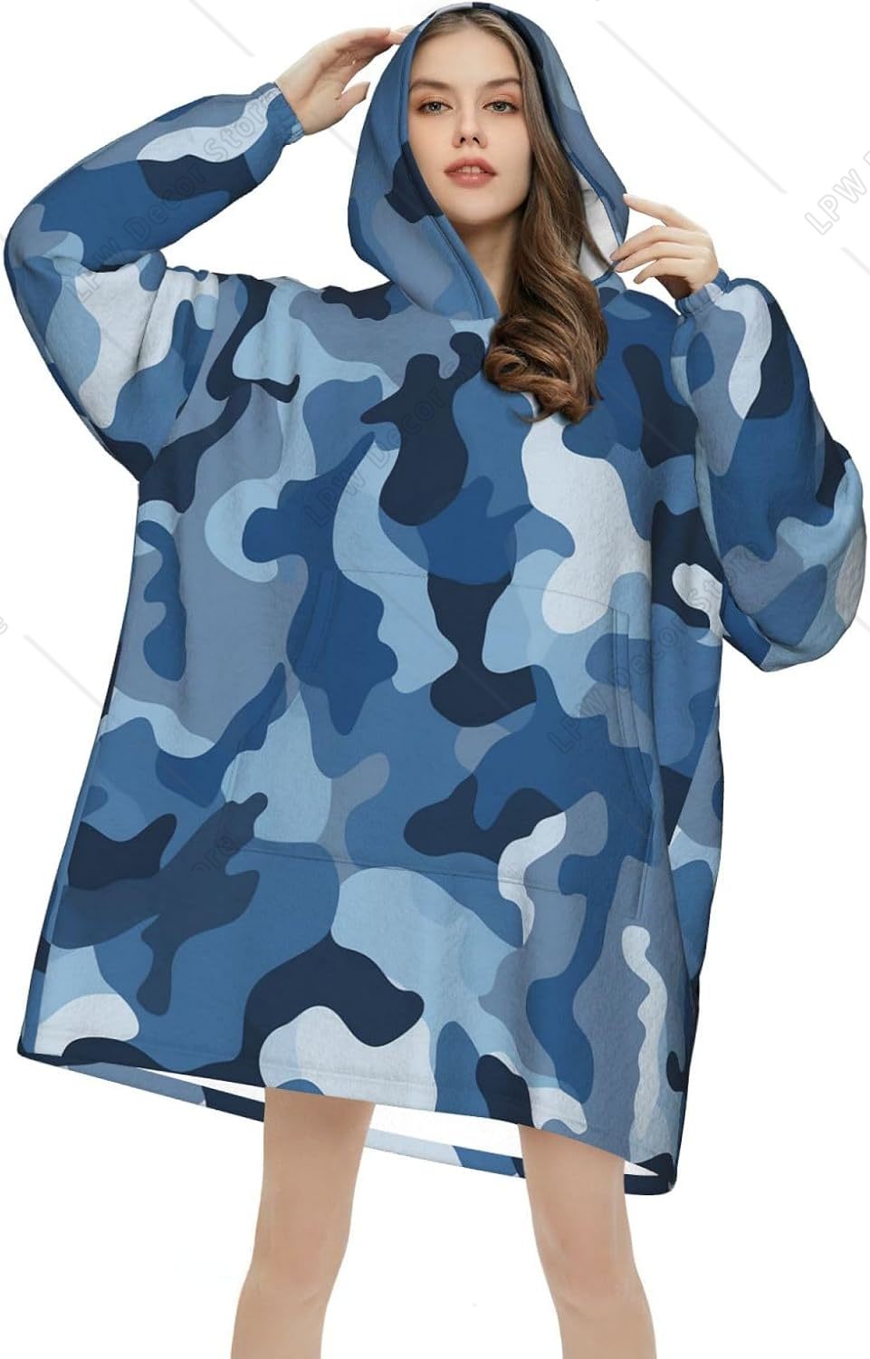 Sherpa Hoodie Fleece - Classic Blue Camo Wearable Blanket Hoodie