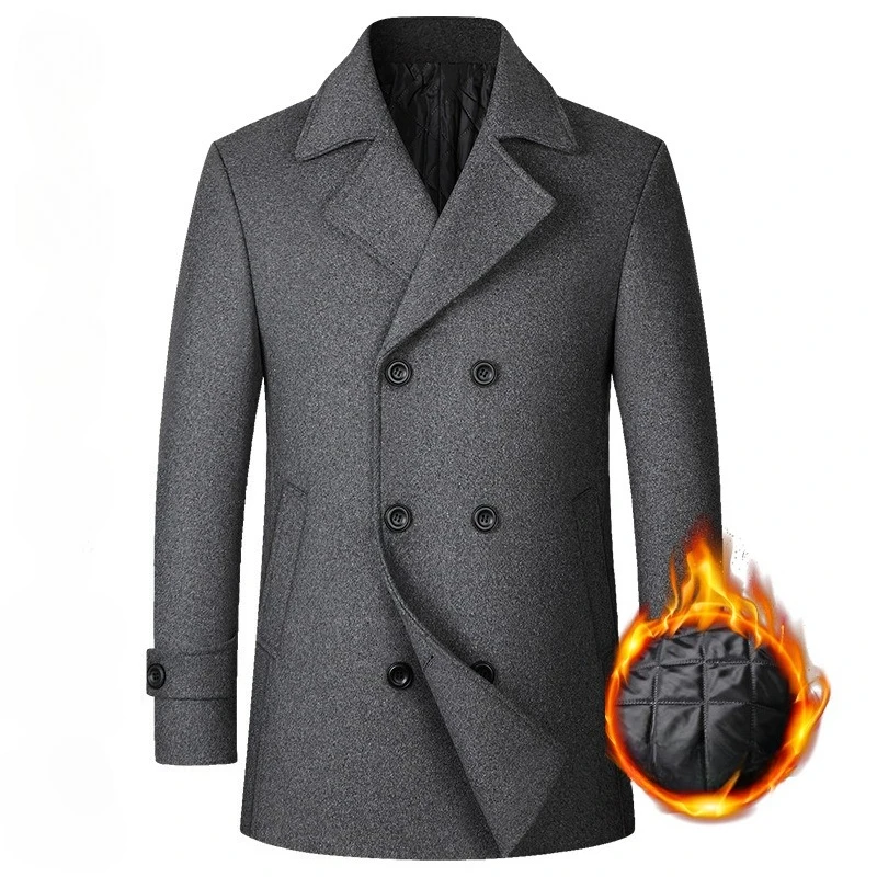 Wool Coat Peacoat - 2026 Men's Double Breasted Wool Blend