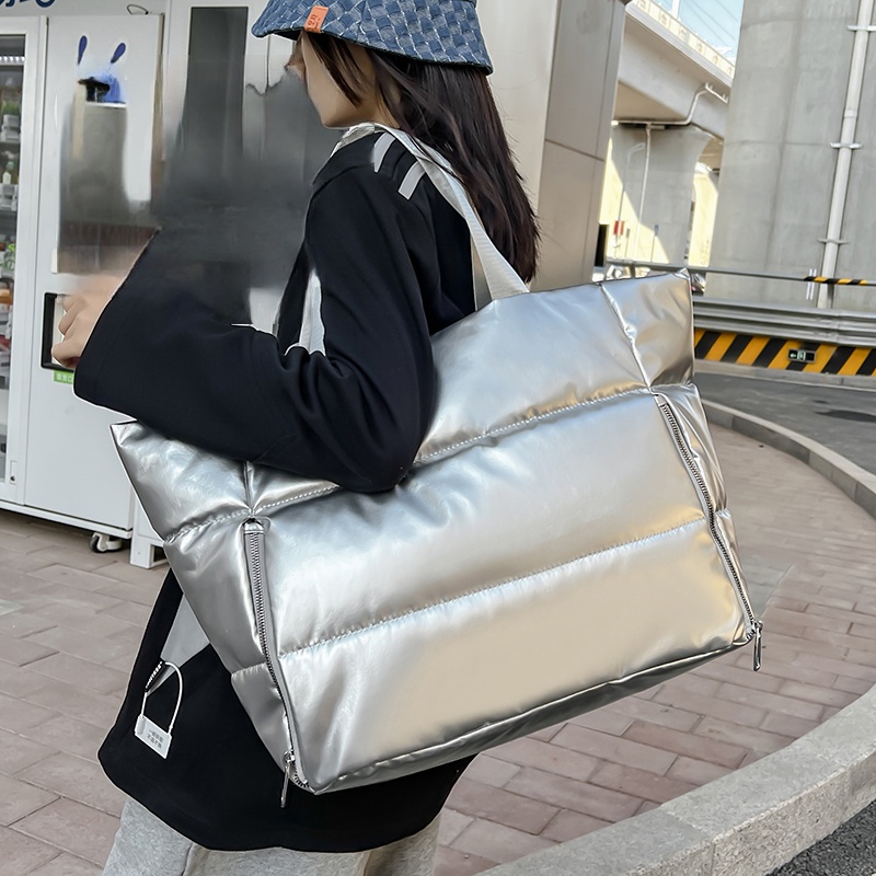Down Jacket Packable - Women Y2k Silver Shoulder Bag Korean
