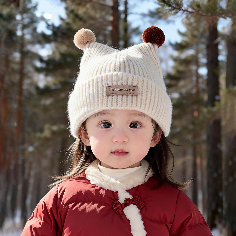 Knit Beanie Hat Warm - 1-4Year Baby Knitted Hat Cute Double