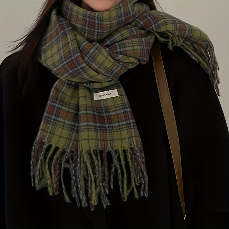Vintage Green Plaid Tassel Sca - огляд і ціна Cashmere Pashmina Wrap
