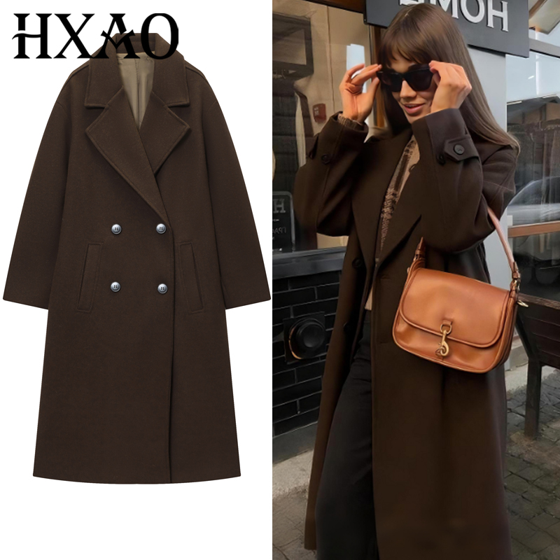 HXAO Women's Coat Brown Tweed  - огляд і ціна Wool Coat Peacoat