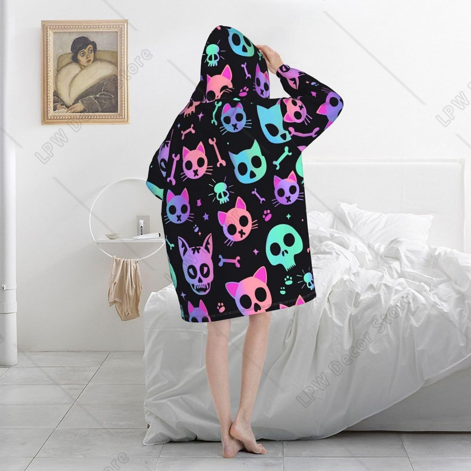Cat Skulls Bones Wearable Blan - огляд і ціна Sherpa Hoodie Fleece